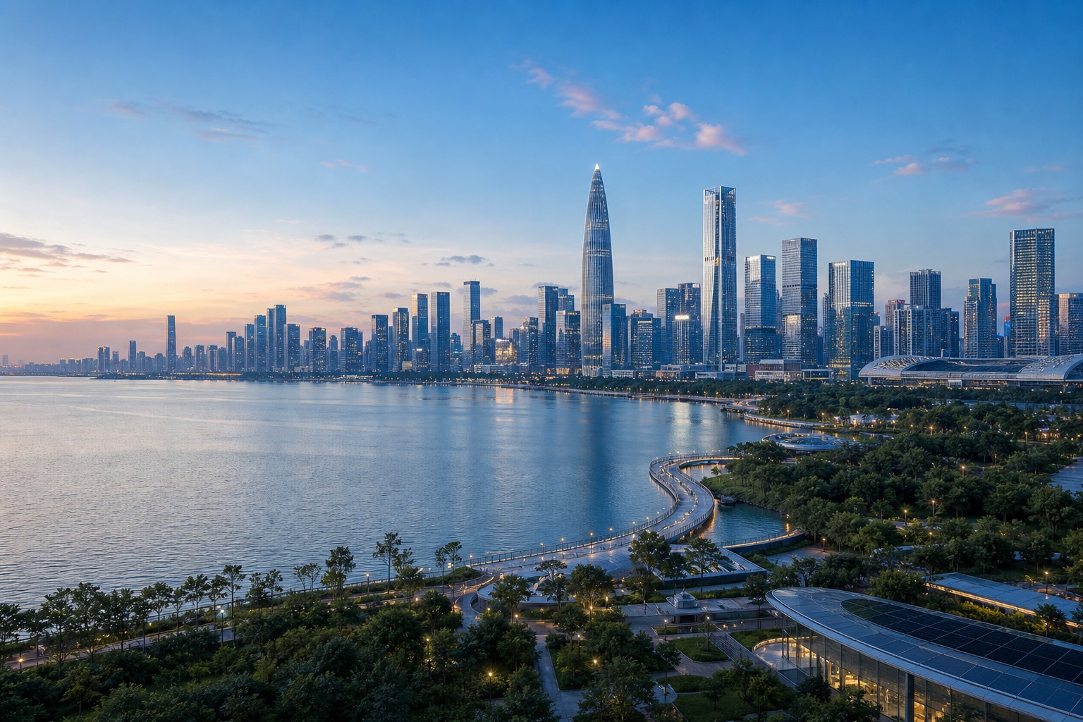 Shenzhen Bay skyline representing technology, commerce and innovation